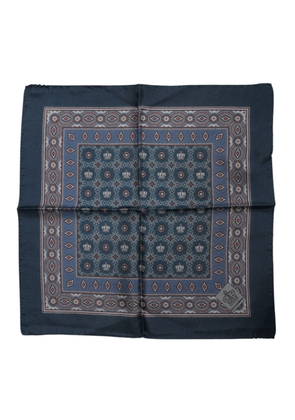 Dolce & Gabbana Blue Printed Silk Square Men Foulard Scarf
