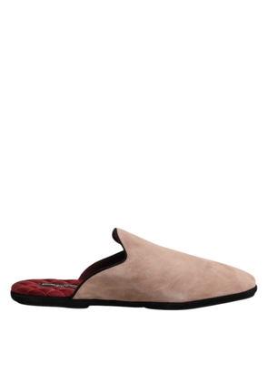 Beige Capra Suede Slides Flat Slipper Shoes - EU43/US10