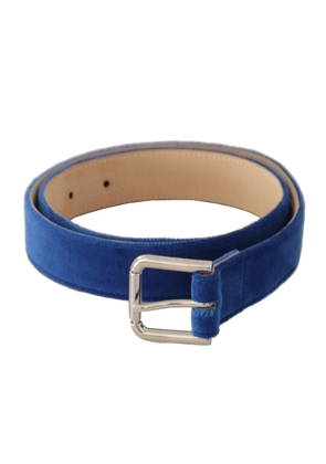 Dolce & Gabbana Blue Velvet Silver Logo Engraved Metal Buckle Belt - 75 cm / 29,5 Inches