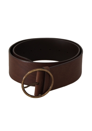 Dolce & Gabbana Brown Leather Wide Waist Logo Metal Round Buckle Belt - 90 cm / 36 Inches