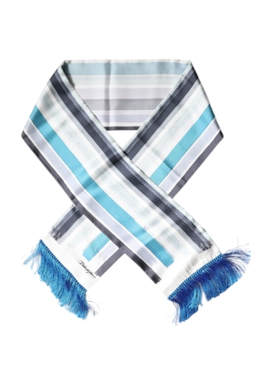 White Blue Stripes Silk Fringes Wrap Scarf