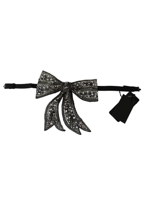 Dolce & Gabbana Silver Tone 100% Silk Crystal Embellished Women  Bowtie