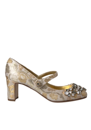 Gold Jacquard Crystal Mary Janes Pumps Shoes - EU35/US4.5