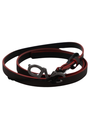 Costume National Black Maroon Skinny Leather Buckle Waist Belt - 85 cm / 34 Inches