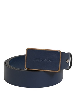 Dolce & Gabbana Blue Leather Classic Metal Logo Buckle Belt - 115 cm / 46 Inches