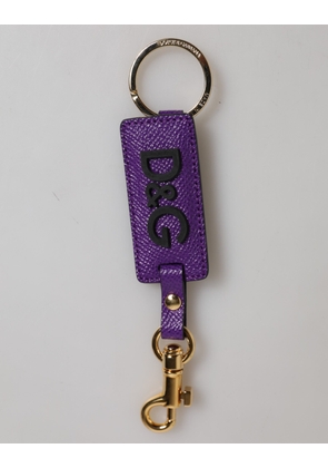 Purple DG Logo Leather Gold Tone Metal Keyring Keychain