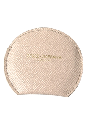 Dolce & Gabbana Beige Calfskin Leather Round Logo Hand Mirror Holder