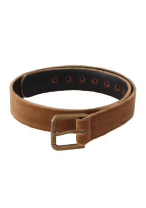 Dolce & Gabbana Brown Velvet Bronze Vintage Logo Metal Buckle Belt - 65 cm / 26 Inches