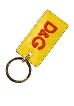 Dolce & Gabbana Yellow Calf Leather Logo Metal Ring Men Keychain Keyring