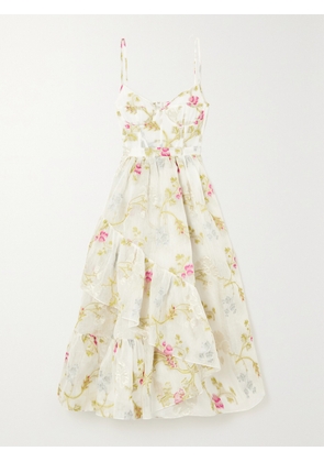 Erdem - Alani Asymmetric Ruffled Fil Coupé Organza Midi Dress - White - UK 6,UK 8,UK 10,UK 12