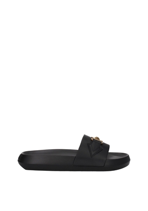Versace Black Leather Slippers Sandals - EU39/US6