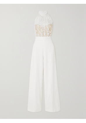 RIME ARODAKY - Carolyn Embellished Lace, Chiffon And Crepe Jumpsuit - White - FR 34,FR 36,FR 38,FR 40,FR 42
