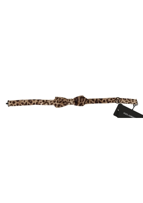 Dolce & Gabbana Brown Leopard Silk Adjustable Neck Papillon Men Bow Tie