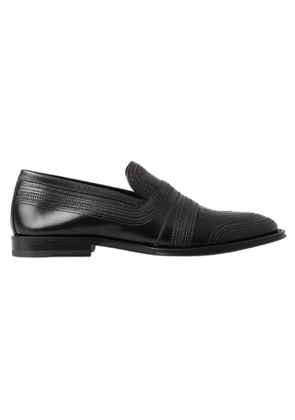 Dolce & Gabbana Black Leather Slipper Loafers Stitched Shoes - EU39/US6