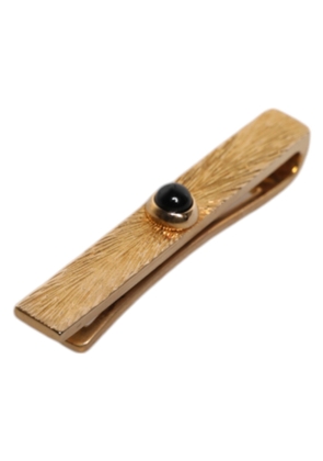 Black Sapphire Gold Tone Brass Tie Clip Bar