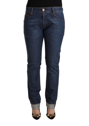 Acht Dark Blue Cotton Slim Fit Folded Hem Denim Jeans - W33