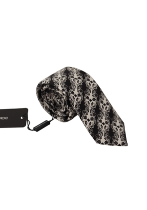 Dolce & Gabbana Black White Flower 100% Silk Print Adjustable Accessory Tie