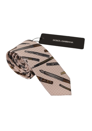 Dolce & Gabbana Pink Pen Dots Print 100% Silk Adjustable Neck Accessory Tie