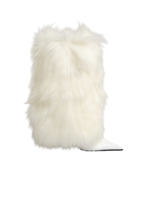 Dolce & Gabbana White Fur Pointed Knee High Stiletto Boots Shoes - EU38/US7.5