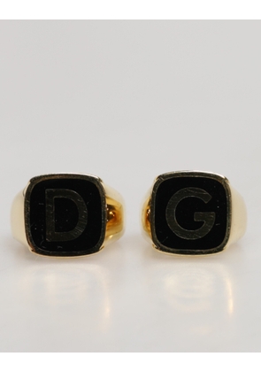 Dolce & Gabbana Gold-Tone Real Brass Black Enamel 'DG' Adjustable Rings
