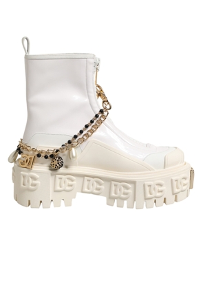 Dolce & Gabbana White Leather Rubber Logo Ankle Boots Shoes - EU36/US5.5