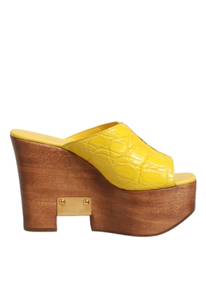 Dolce & Gabbana Yellow Leather Wood Mule Wedge Slides Shoes - EU35.5/US5