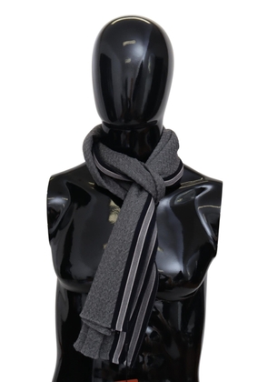 Elegant Gray Wool Scarf with Signature Stripes