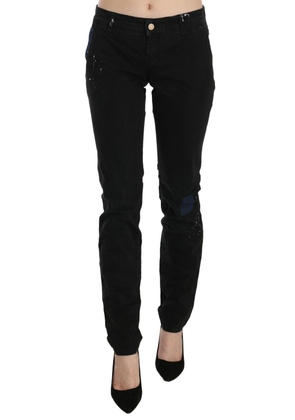 John Galliano Black Low Waist White Paint Skinny Denim Pants Jeans - W30