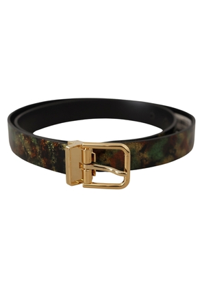 Dolce & Gabbana Black Green Leather Bronze Metal Buckle Belt - 90 cm / 36 Inches