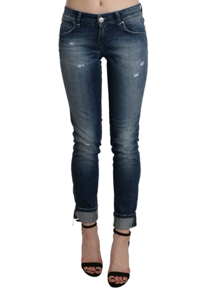 Acht Cotton Blue Washed Low Waist Skinny Cropped Jeans - W26