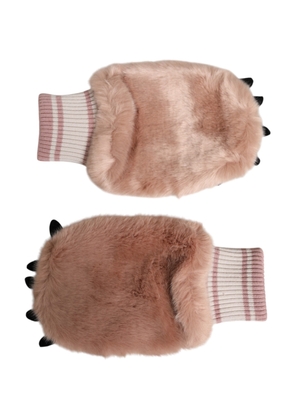 Dolce & Gabbana Brown Acrylic Knitted Fur Wrist Mitten Gloves - One Size