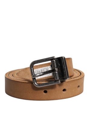 Brown Leather Silver Tone Metal Buckle Belt - 90 cm / 36 Inches
