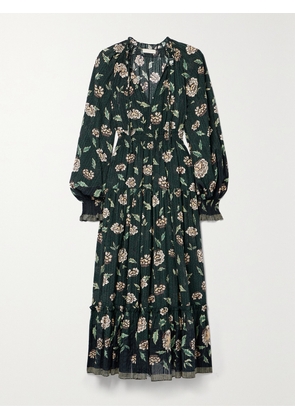 Ulla Johnson - Katerina Tiered Floral-print Cotton-voile Midi Dress - Black - US00,US0,US2,US4,US6,US8,US10,US12,US14,US16