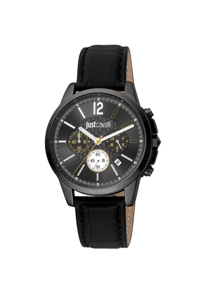 Just Cavalli Black Leather Dress Watch