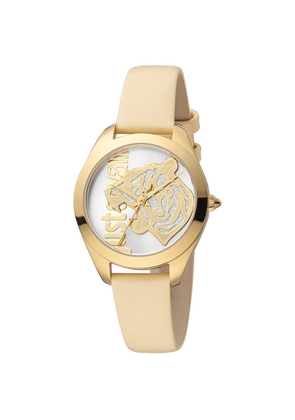 Just Cavalli Beige Leather Dress Watch