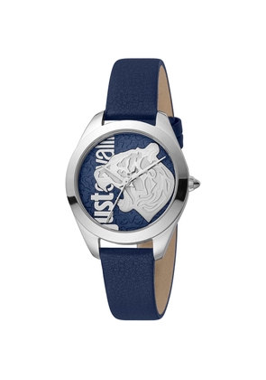 Just Cavalli Blue Leather Dress Watch