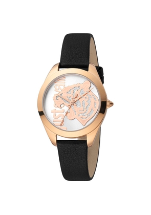 Just Cavalli Black Leather Dress Watch
