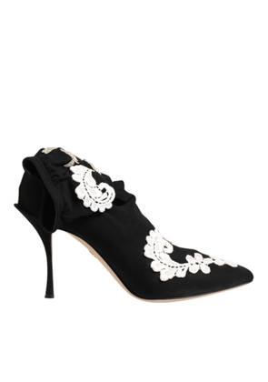 Black White Embroidered Jersey Stiletto Boots Shoes - EU35.5/US5
