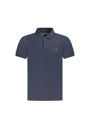Blue Cotton Men Polo Shirt - S