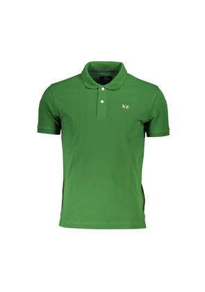 Sleek Green Slim Fit Polo with Contrast Detail - L