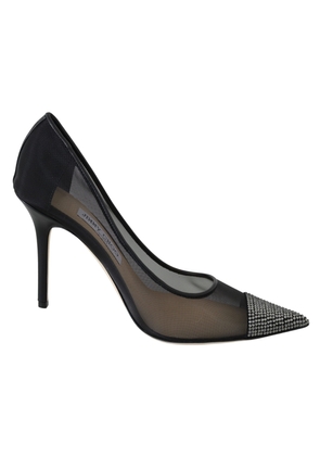 Elegant Black Mesh Crystal Pumps - EU36/US6