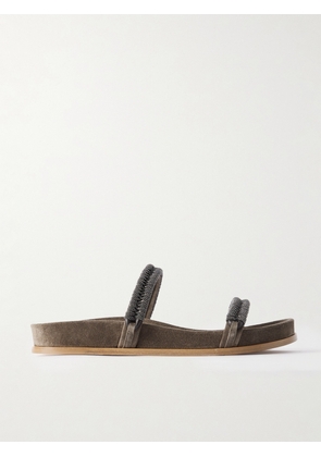 Brunello Cucinelli - Bead-embellished Suede Slides - Brown - IT36,IT36.5,IT37,IT37.5,IT38,IT38.5,IT39,IT39.5,IT40,IT40.5,IT41