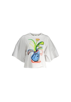 White Cotton Women T-Shirt - M