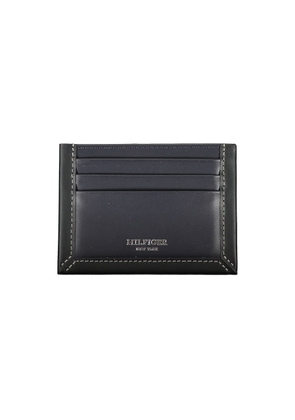 Sleek Blue Leather Card Holder with Contrast Detail