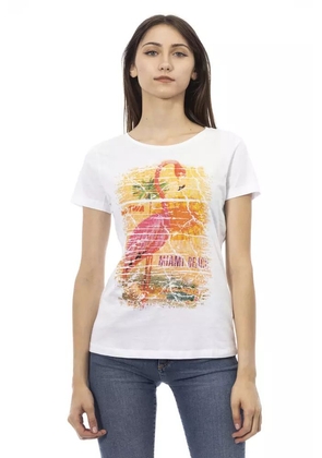 Chic White Tee with Graphic Flair - M