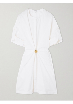 LOEWE - Gathered Button-embellished Cotton-poplin Mini Shirt Dress - White - FR 34,FR 36,FR 38,FR 40,FR 42,FR 44