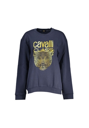 Elegant Blue Fleece Crew Neck Sweatshirt - M