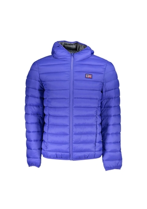 Chic Blue Polyamide Hooded Jacket - XXL