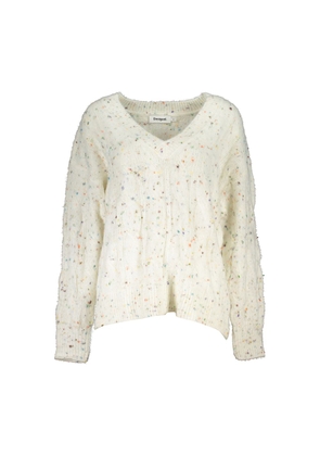 Chic Contrast V-Neck Sweater with Logo Detail - L