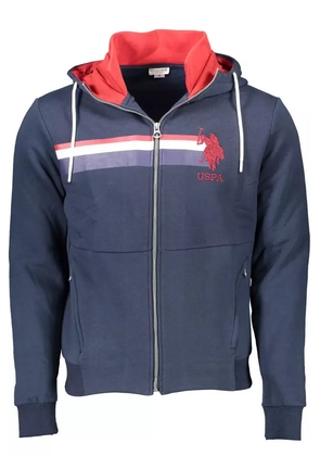 Chic Blue Hooded Zip Sweatshirt - Embroidered Detail - XXL